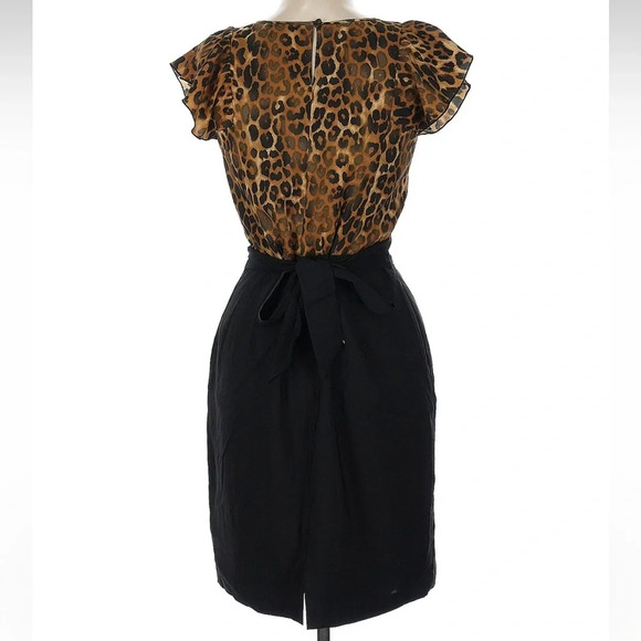 Express Black & Tan Leopard Print Ruffle Front Cocktail Party Dress Size 8 Med - Picture 2 of 9